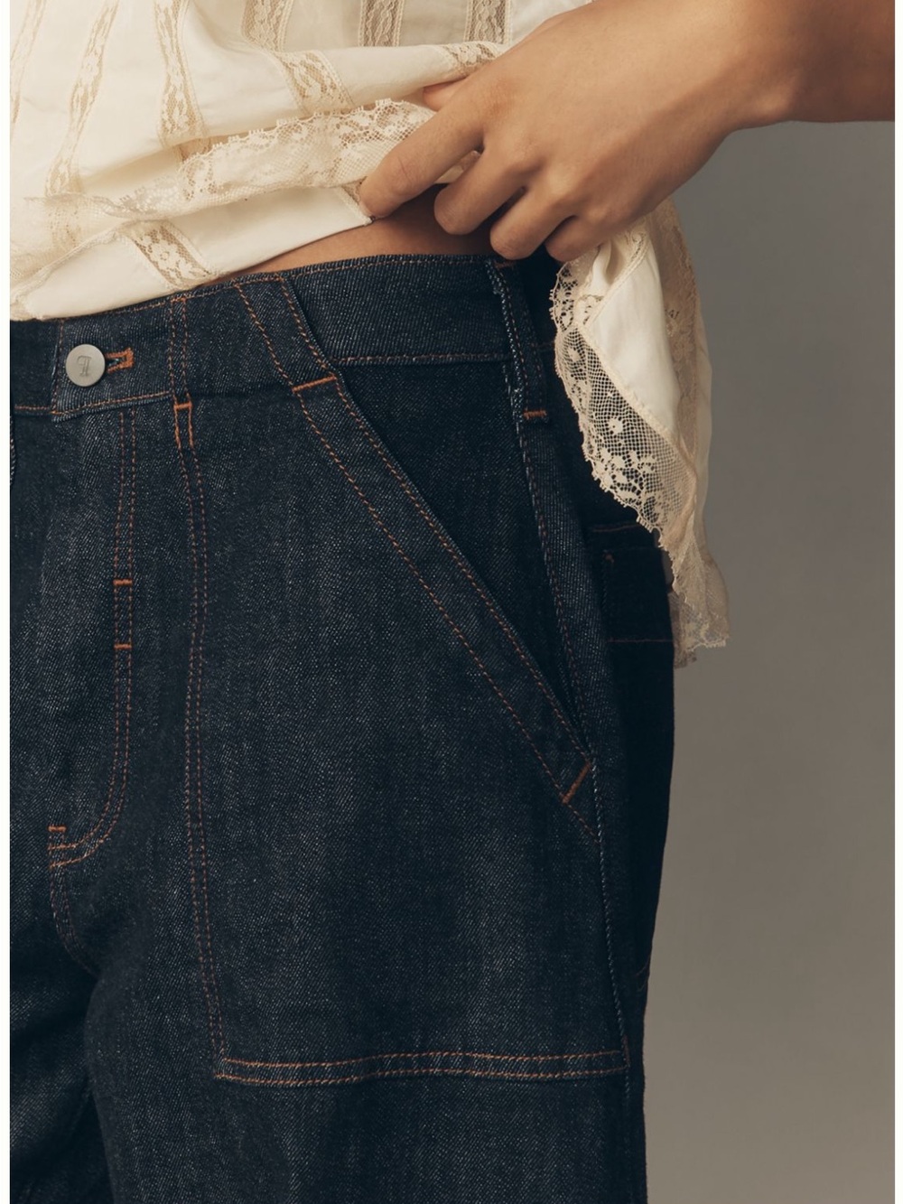 Pilcro Wide-Leg Dark Indigo Cuffed Jeans - Picture 5 of 8